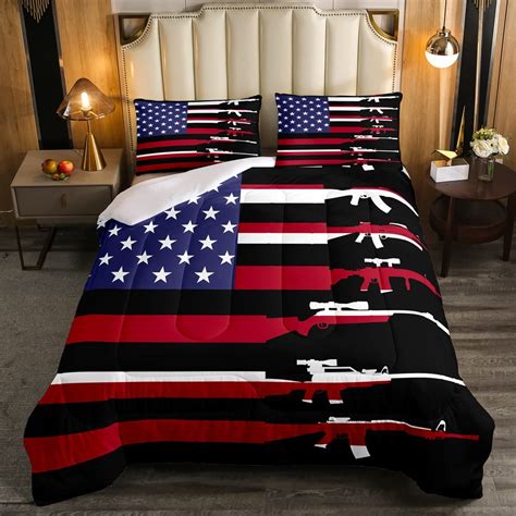 navy bed sheets red flag
